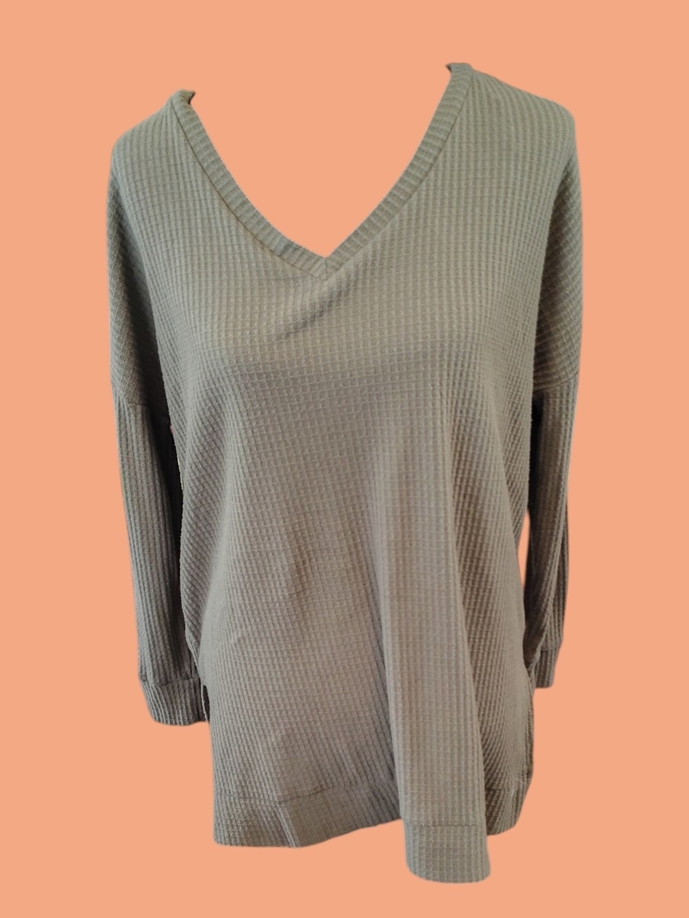 Zenana Outfitters Relaxed V-Neck Waffle Knit Sweater — Sage